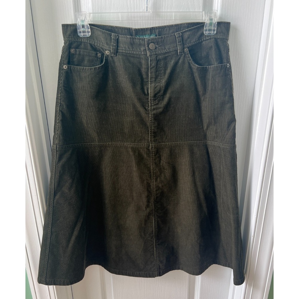 Ralph Lauren Womens 8 Corduroy Midi Maxi Skirt Green Academia Preppy Retro VTG